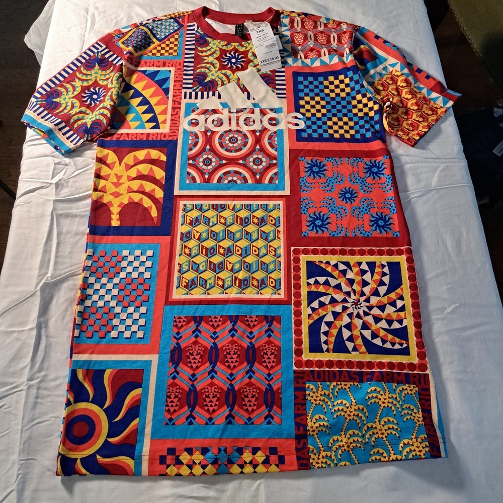 Adidas x FARM‎ Rio Solar Kaleido T-Shirt Dress Multi Color IQ4506 2XS New